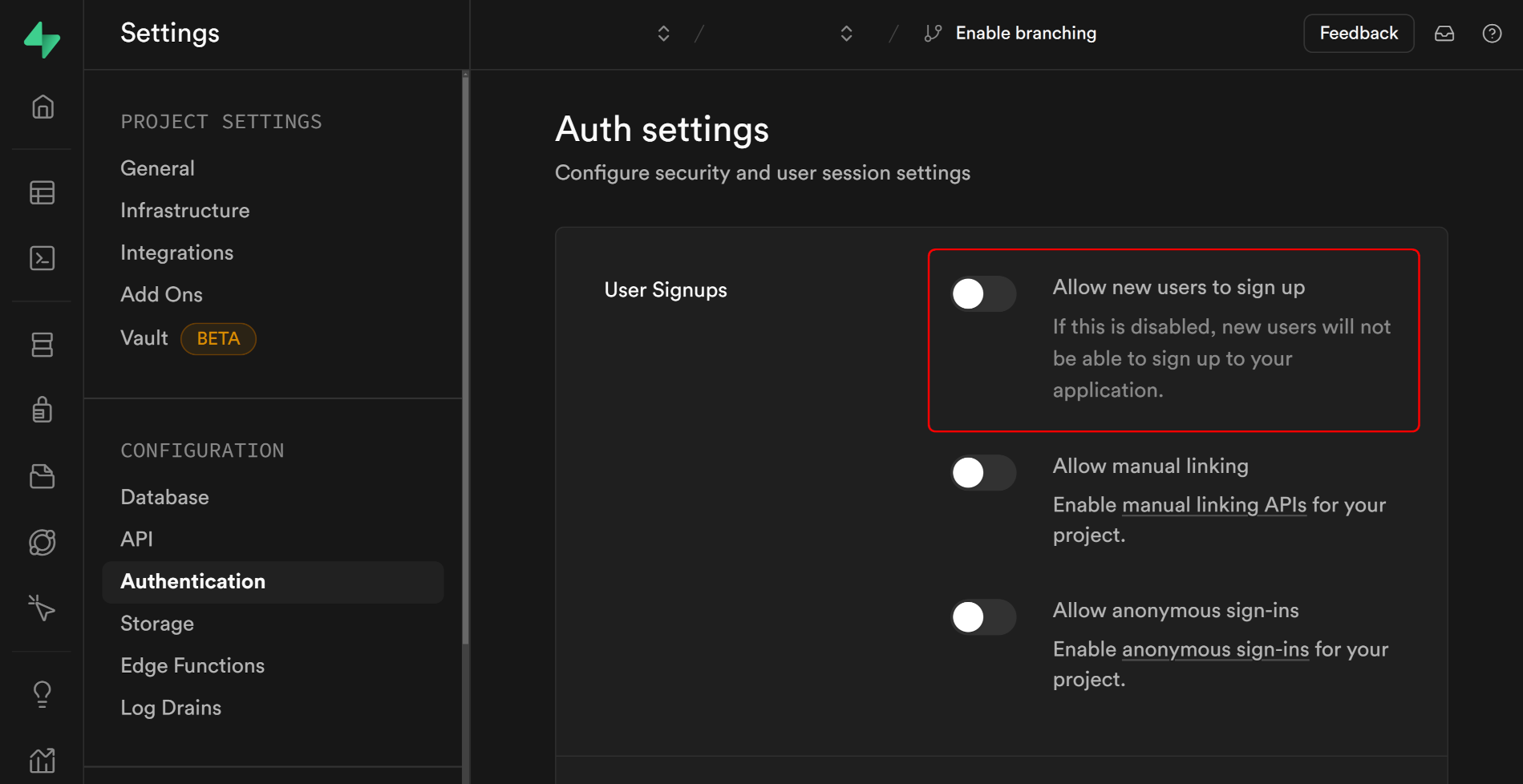 Disable new user sign-ups